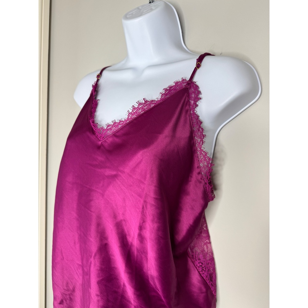 Victoria's Secret Satin Lace Pajama Set Women L Magenta Cami Shorts Boudoir Glam - Picture 13 of 14